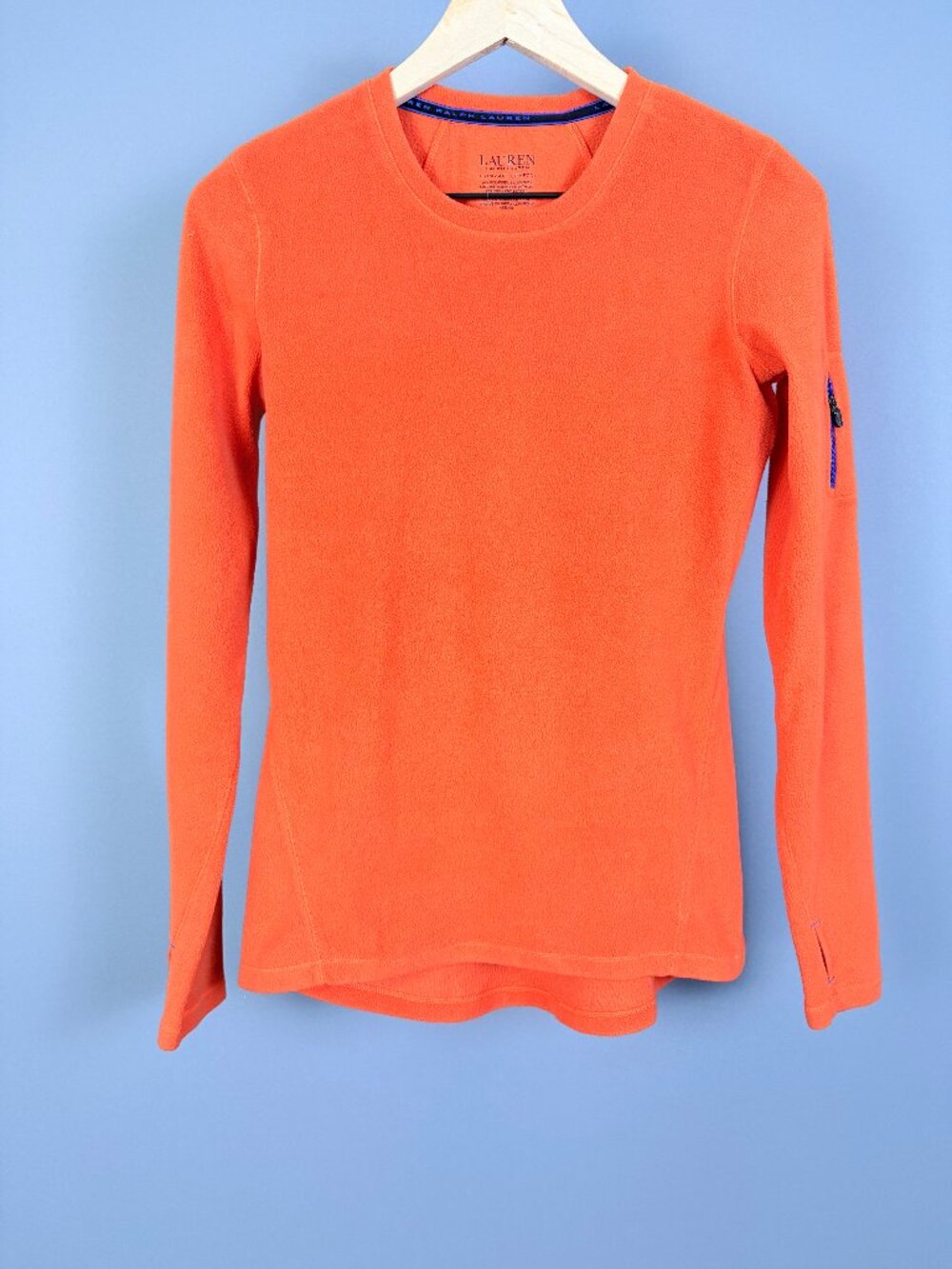 Lauren Ralph Lauren L-RL Orange Fleece Pullover Thumbholes Women's S